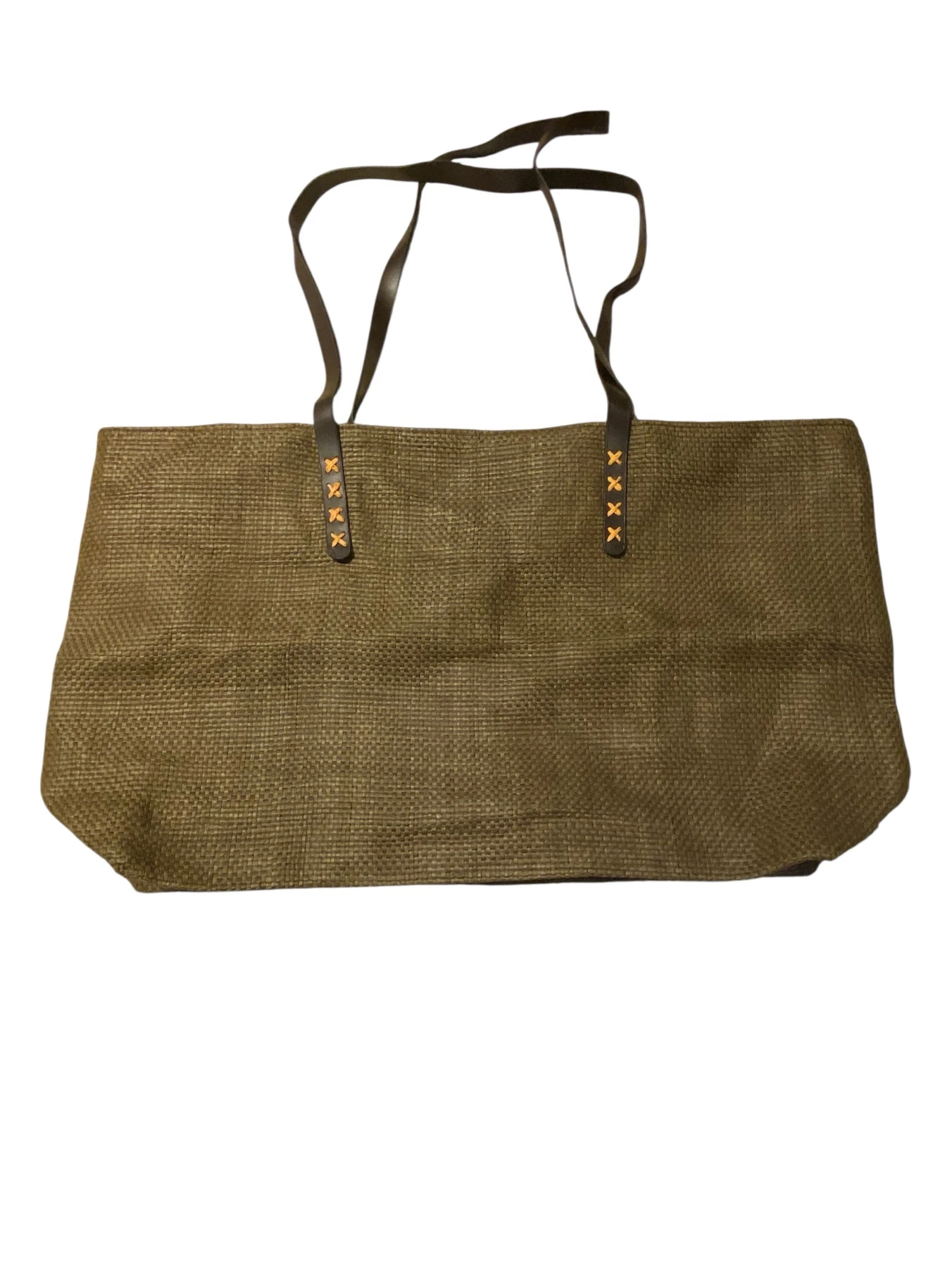 Vintage Large Woven Tote Bag | Khaki Straw Style Shopper | Boho Market Bag | Summer Beach Tote